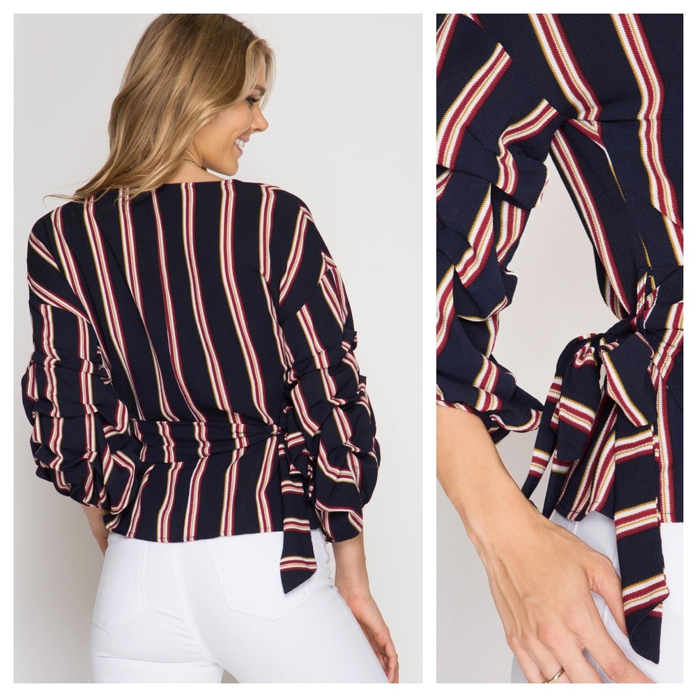 🦋MAKE AN OFFER!🦋Blue Red, White Stripe Top - Picture 2 of 3